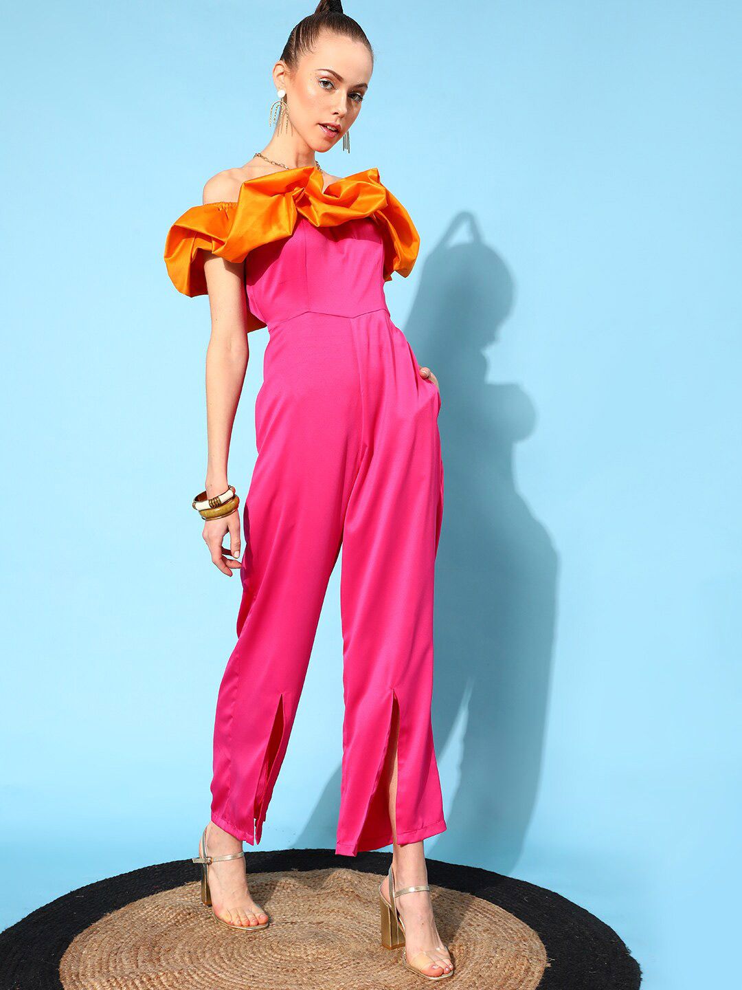 STREET 9 Fuchsia & Orange Off-Shoulder Basic Jumpsuit Price in India