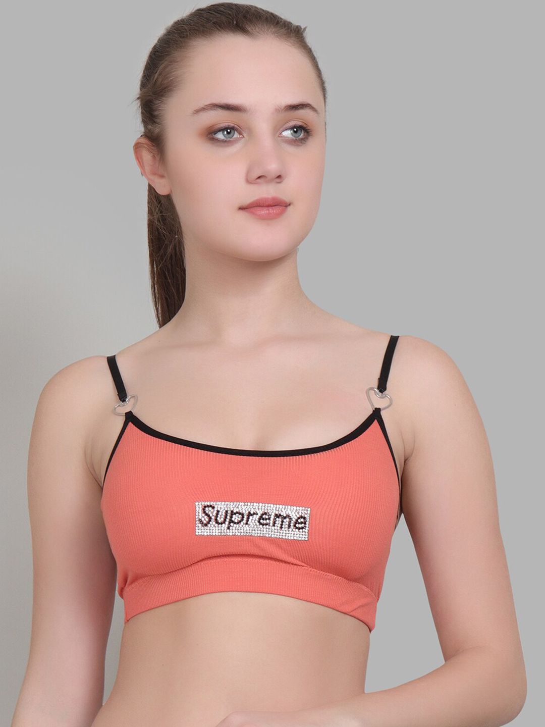 Lebami Orange & Black Seamless Non-Wired Workout Bra Price in India