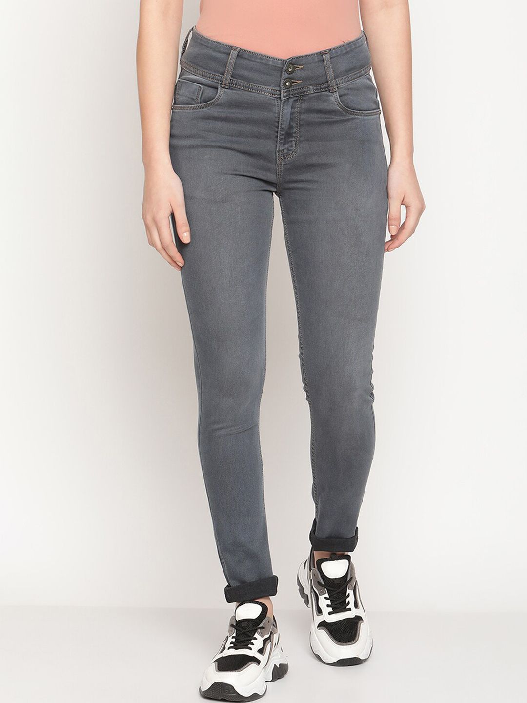 METTLE Women Grey Light Fade Stretchable Jeans Price in India