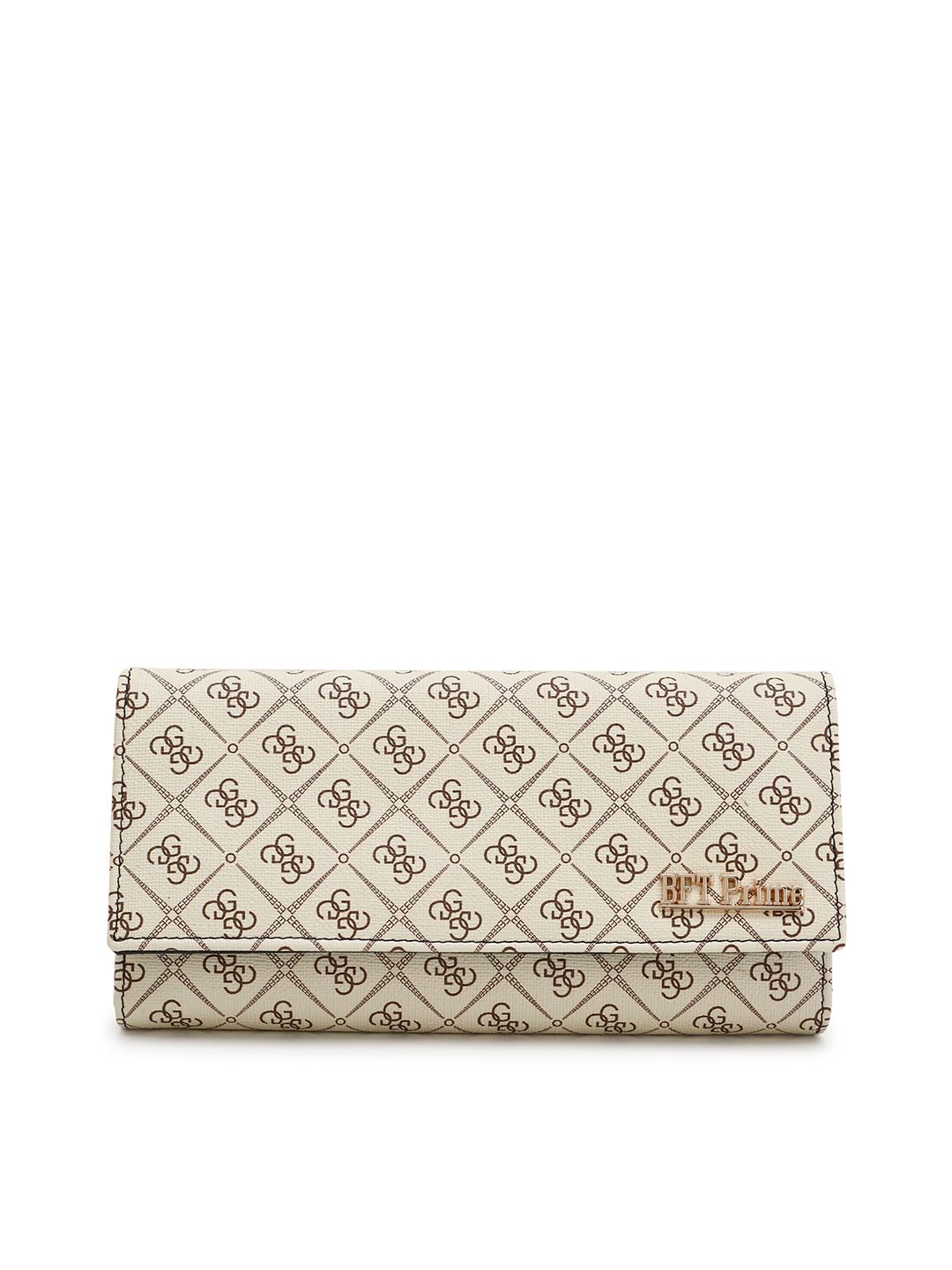 WOMEN MARKS Women Cream & Brown Abstract Printed Two Fold Wallet Price in India