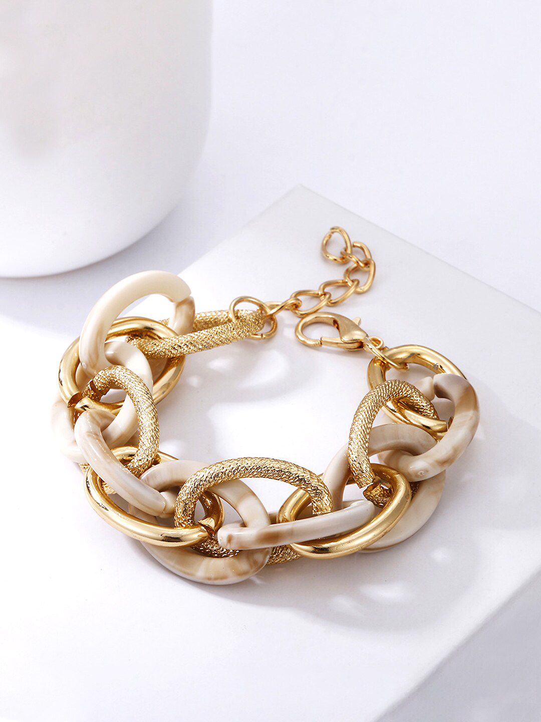 Yellow Chimes Women White & Rhodium-Plated Link Bracelet Price in India
