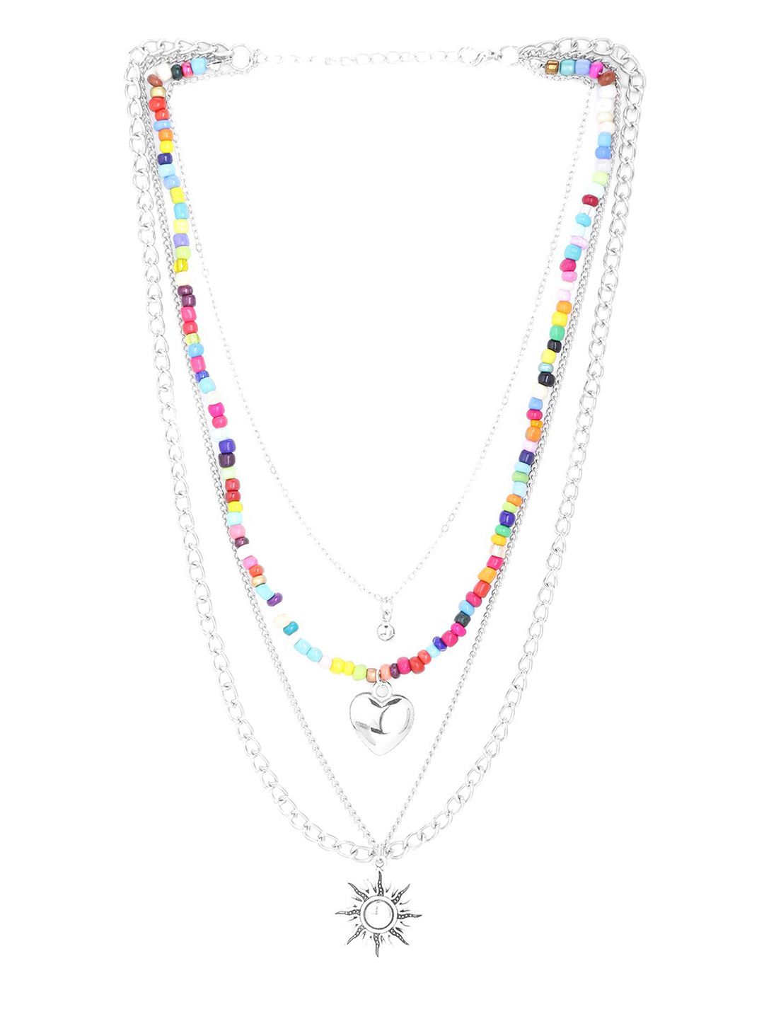Yellow Chimes Silver-Toned & Blue Brass Silver-Plated Layered Necklace Price in India