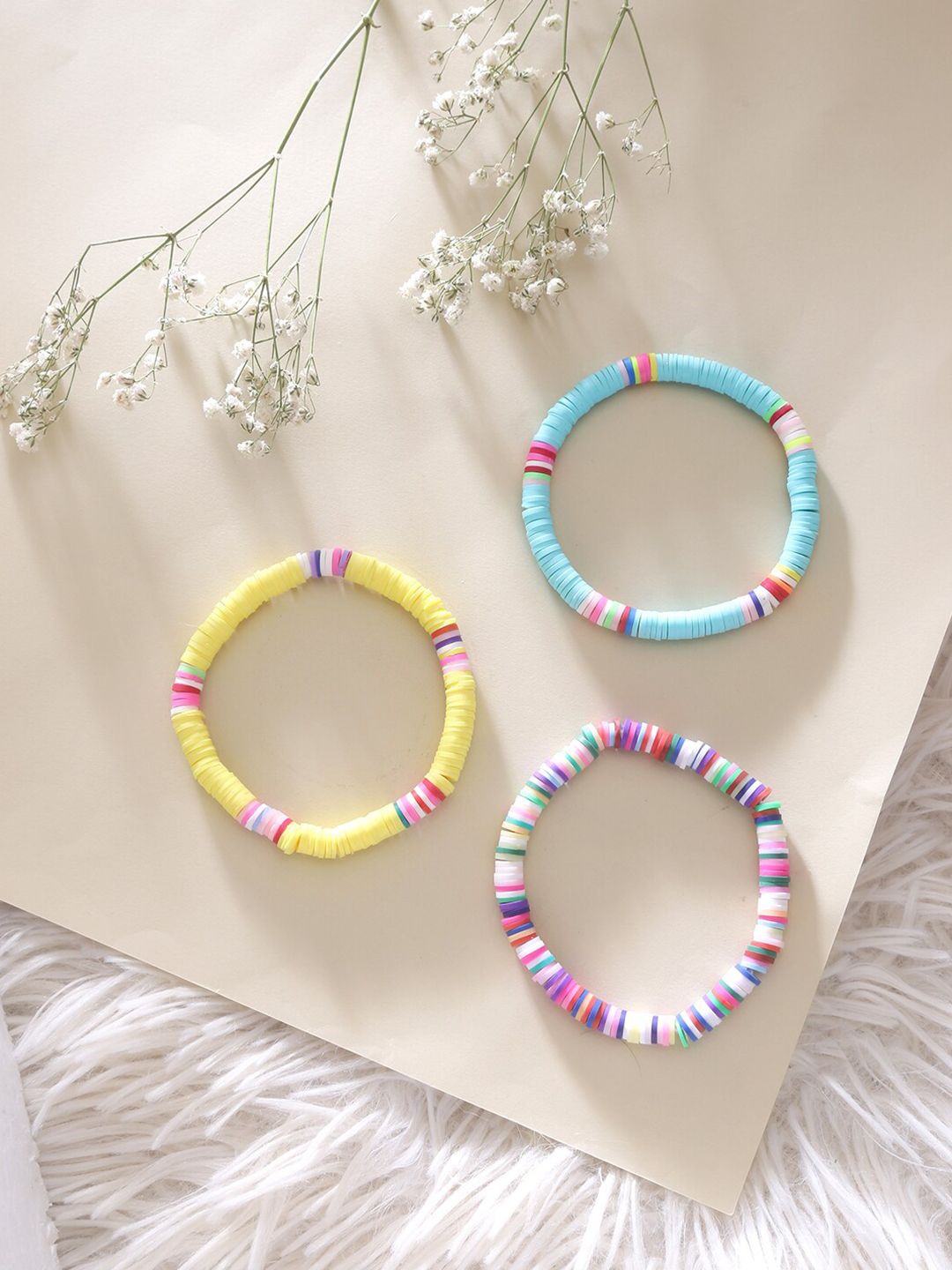 Yellow Chimes Unisex Set Of 3 Yellow & Pink Bracelet Price in India