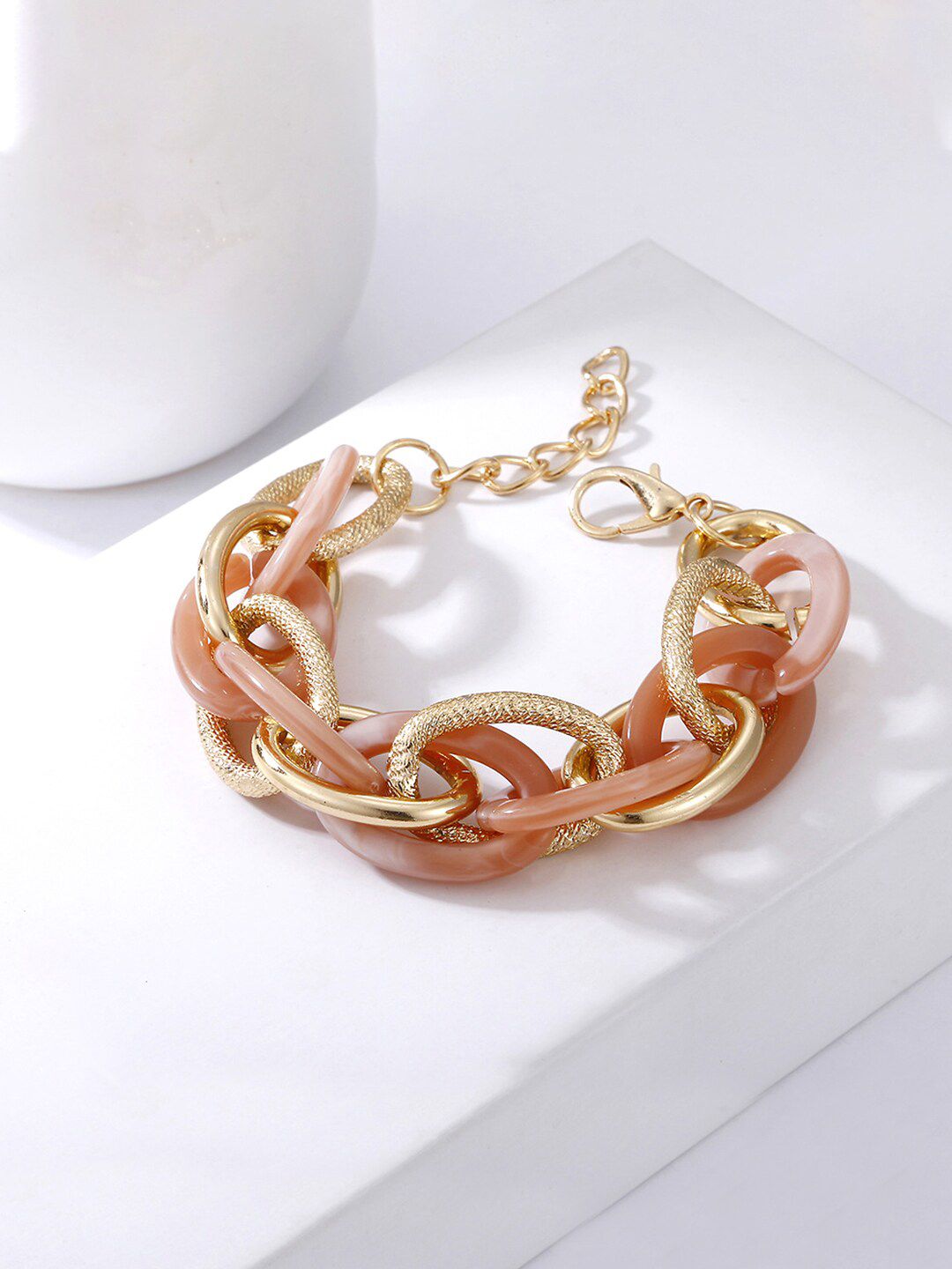 Yellow Chimes Women Gold-Toned & Peach-Coloured Rhodium-Plated Wraparound Bracelet Price in India