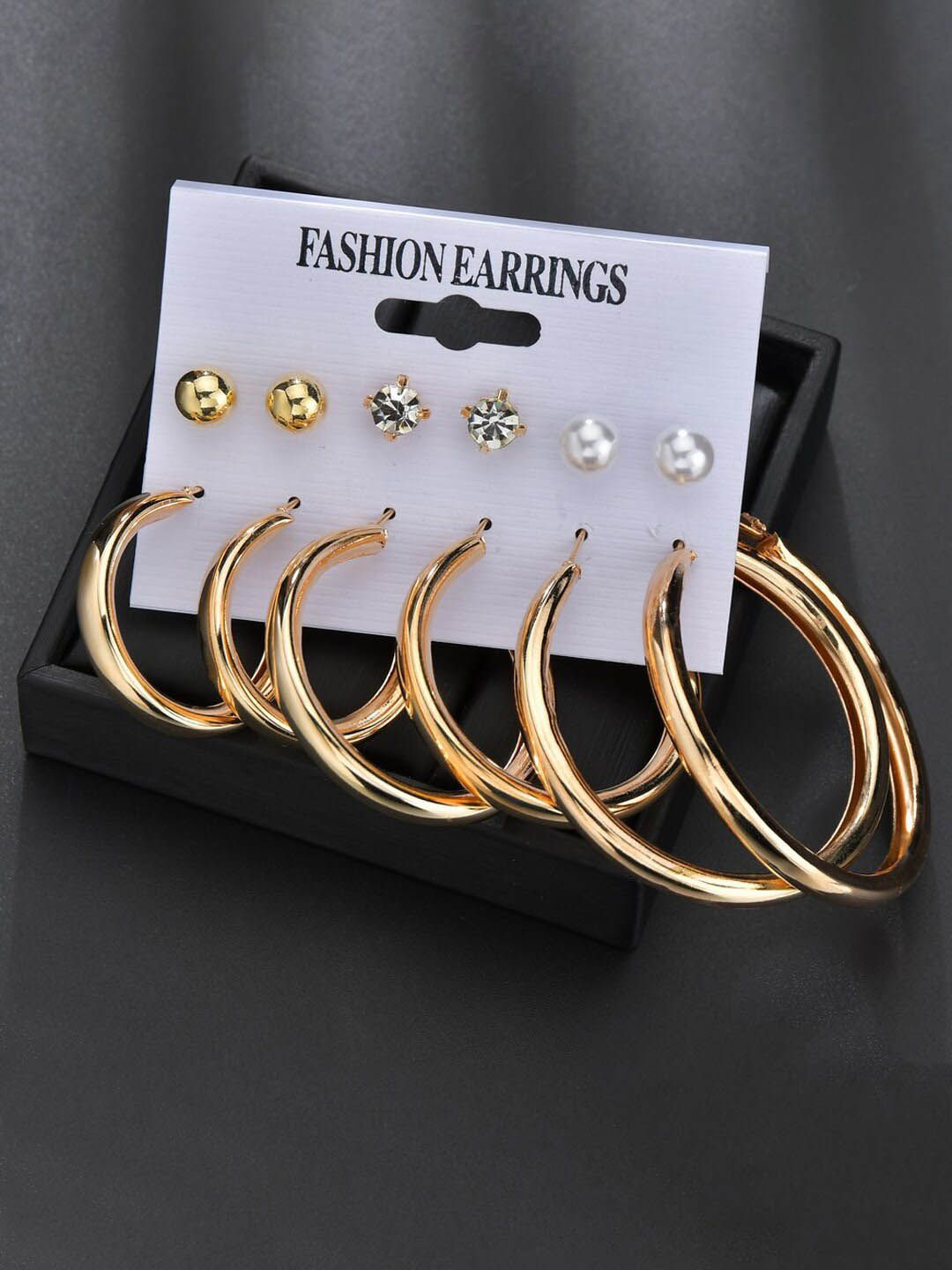 Yellow Chimes Set Of 6 Gold-Plated Stud & Hoop Earrings Price in India