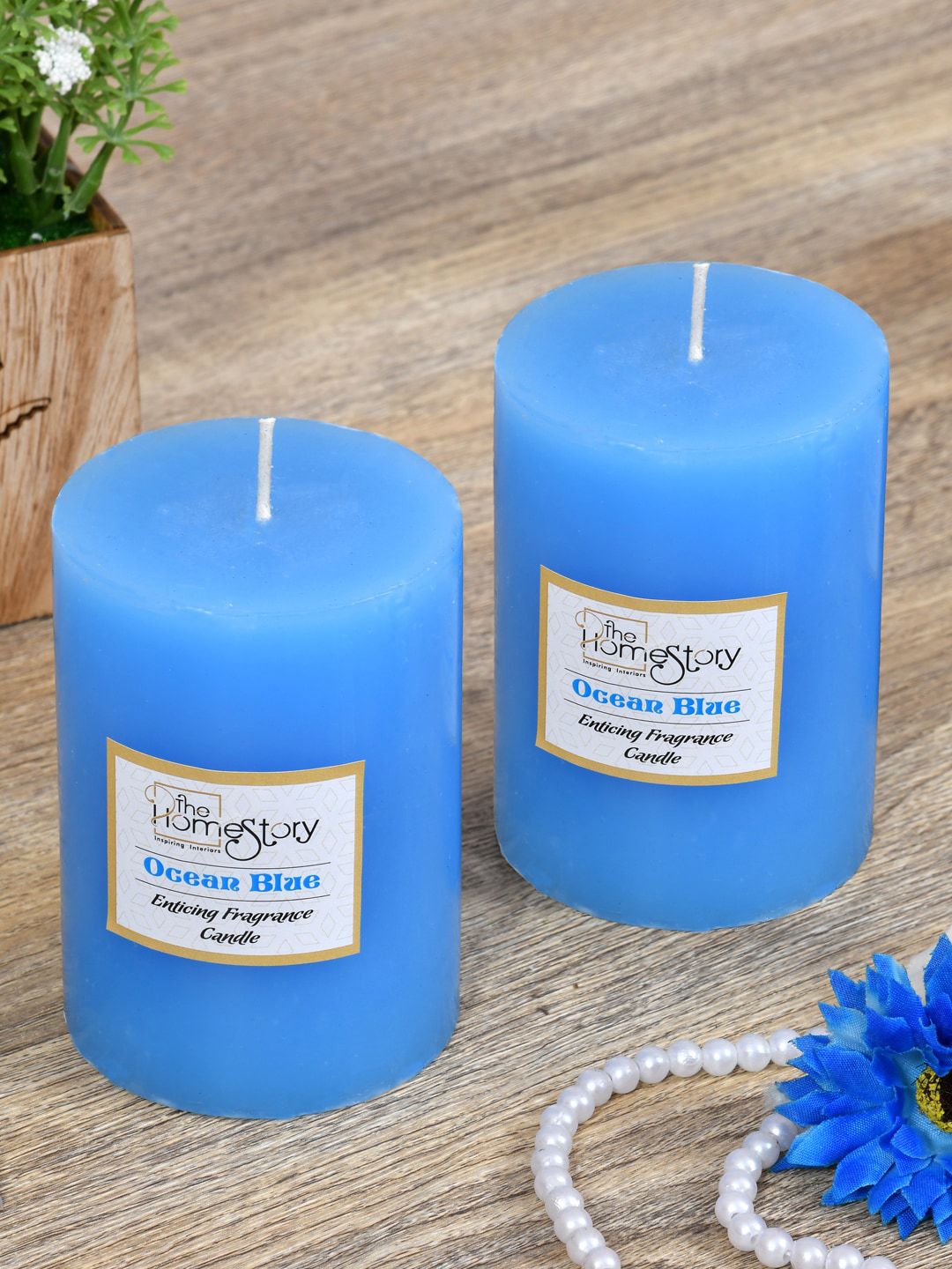 Clasiko Set Of 2 Ocean Blue Solid Pure Wax Candles Price in India