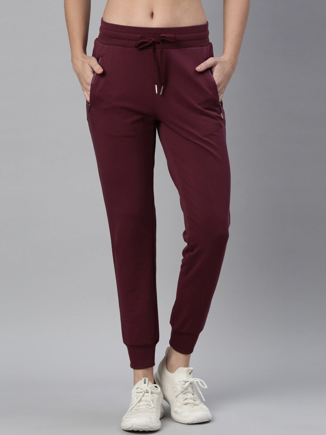 Enamor Women Maroon Solid Slim-Fit Antimicrobial Joggers Price in India