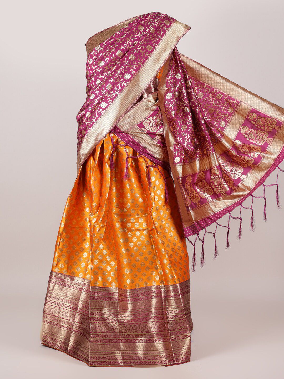 Pothys Purple & Orange Unstitched Lehenga & Blouse With Dupatta Price in India