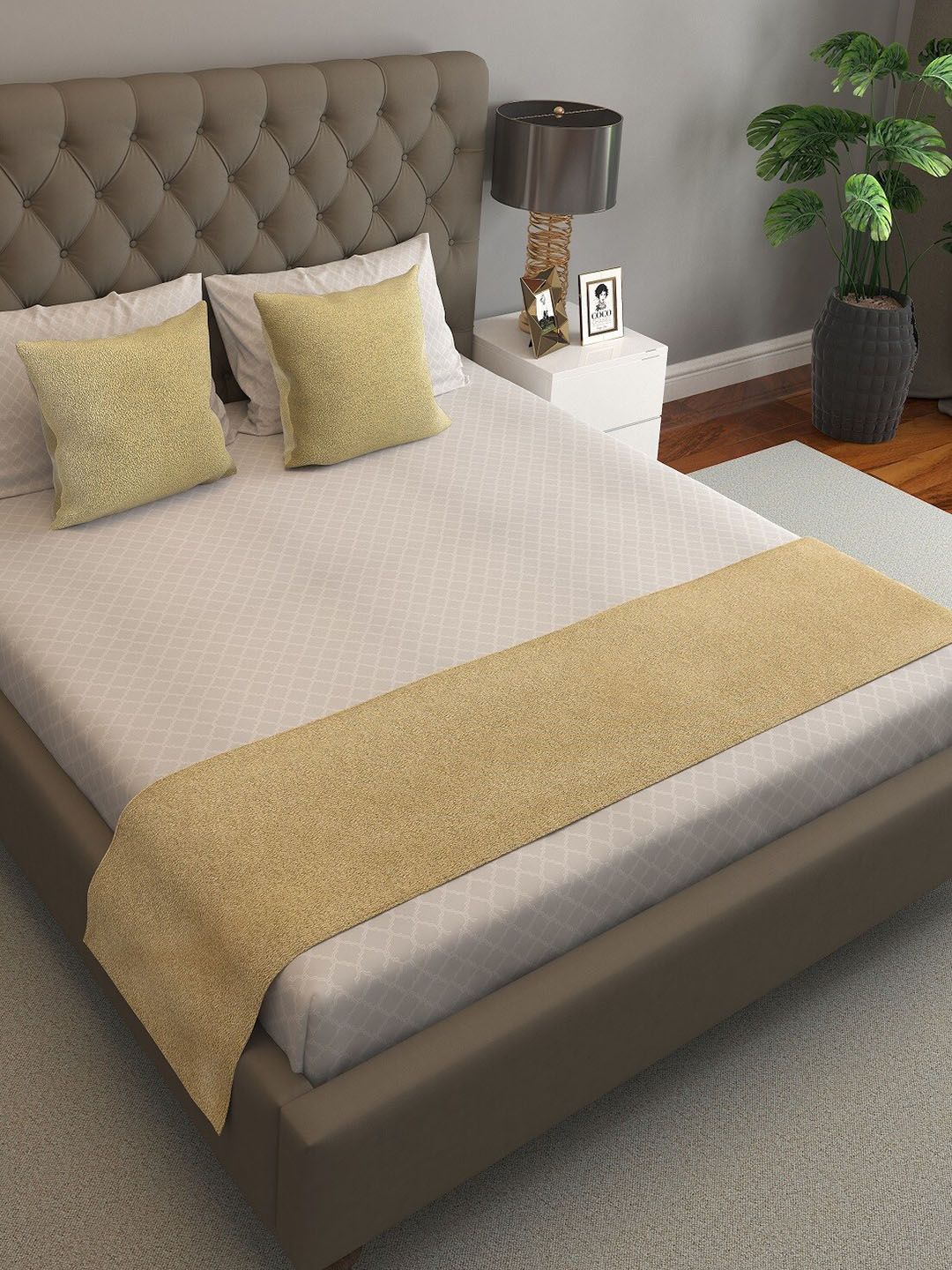 S9home by Seasons Khaki-Coloured Solid Bed Runner with Cushion Covers Price in India