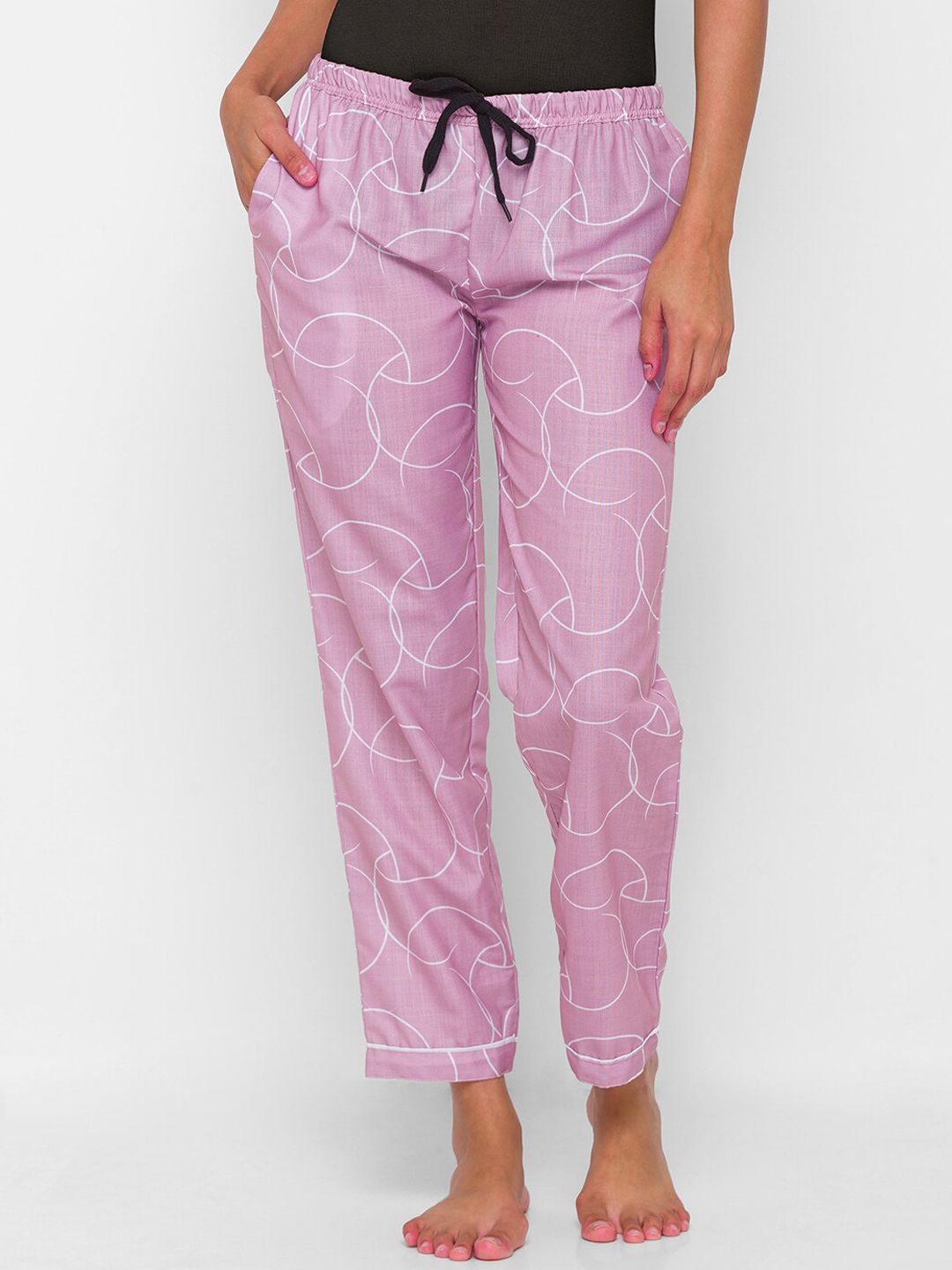 NOIRA Women Pink Printed Cotton Lounge Pants Price in India