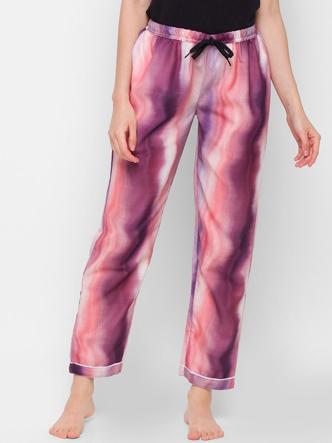 NOIRA Women Purple Tie & Dye Cotton Lounge Pant Price in India