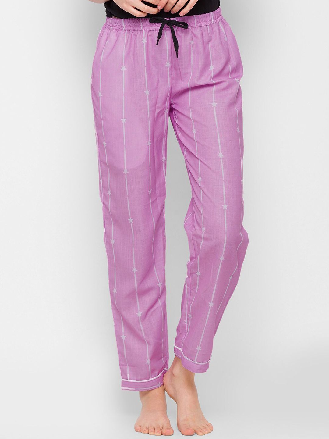 NOIRA Women Purple & White Striped Mid-Rise Cotton Lounge Pants Price in India