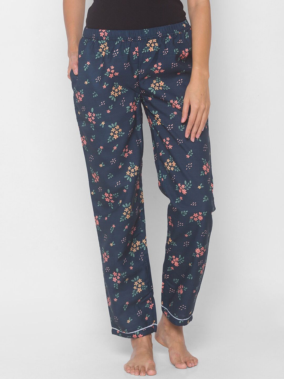 NOIRA Women Navy Blue Floral Printed Lounge Pants Price in India