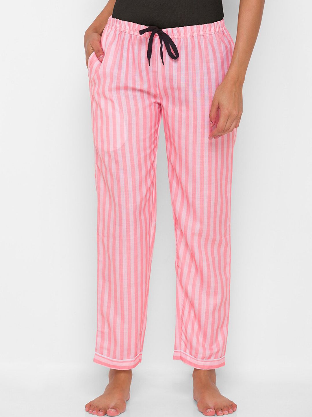 NOIRA Women Pink Striped Lounge Pants Price in India