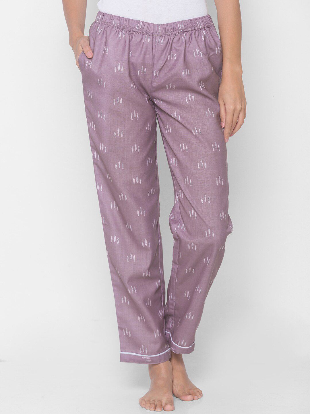 NOIRA Women Purple Printed Cotton Lounge Pant Price in India