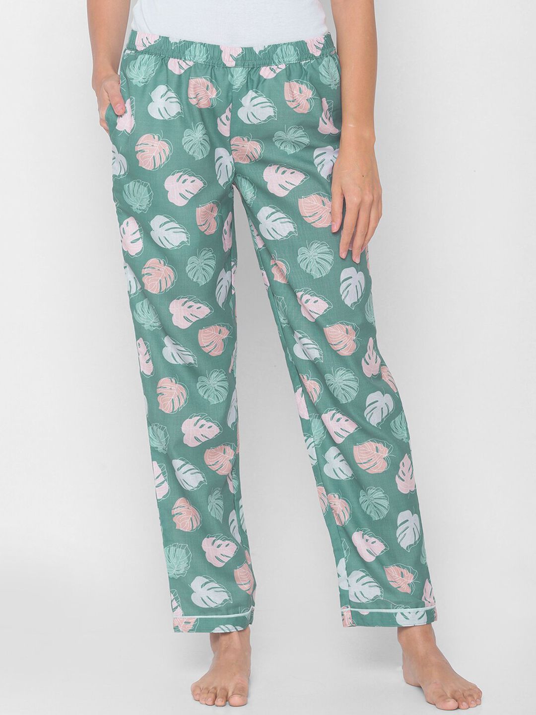 NOIRA Women Green Printed Lounge Pants Price in India