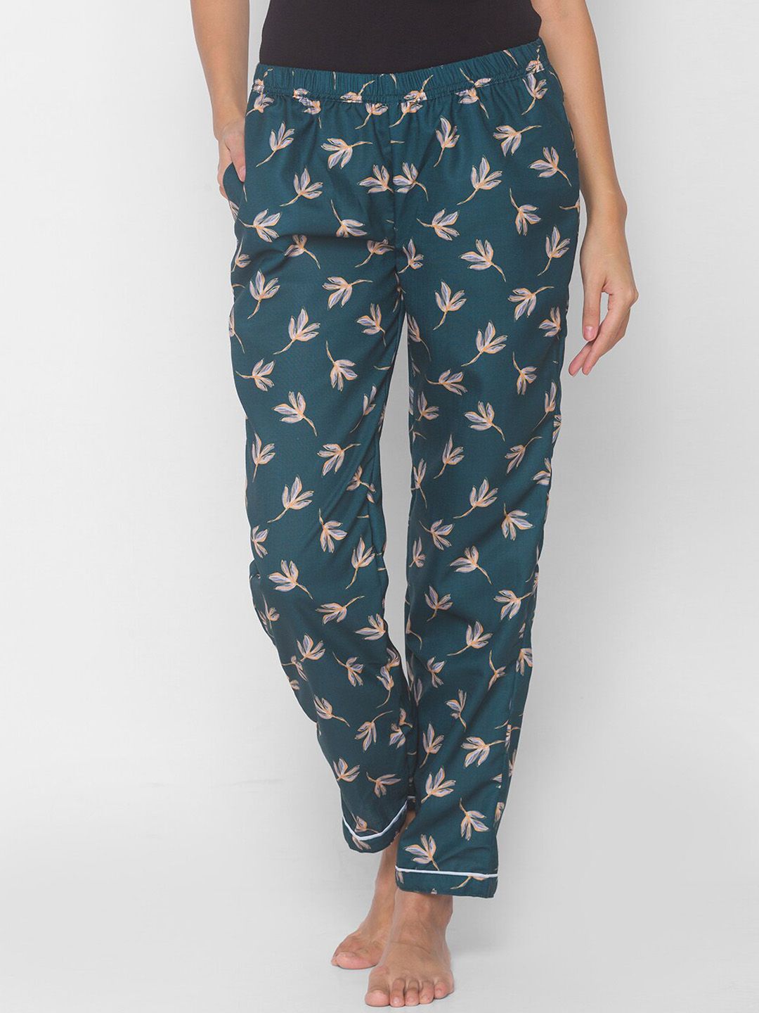 NOIRA Women Teal Green Printed Lounge Pants Price in India