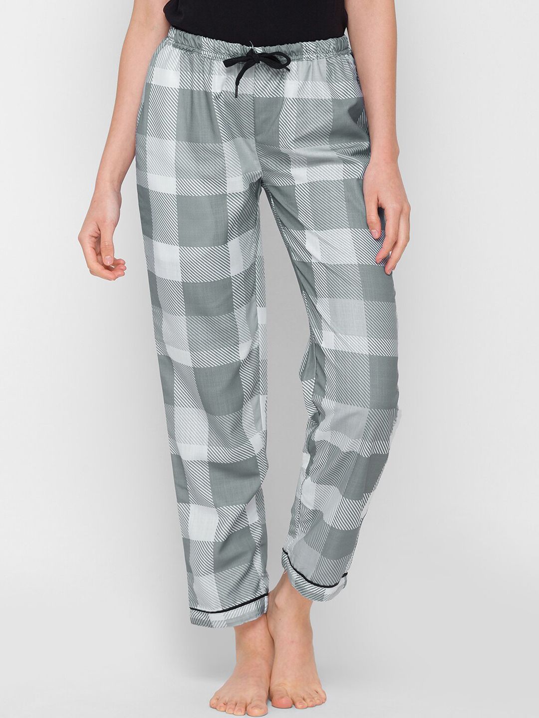 NOIRA Women Grey & White Checked Lounge Pants Price in India