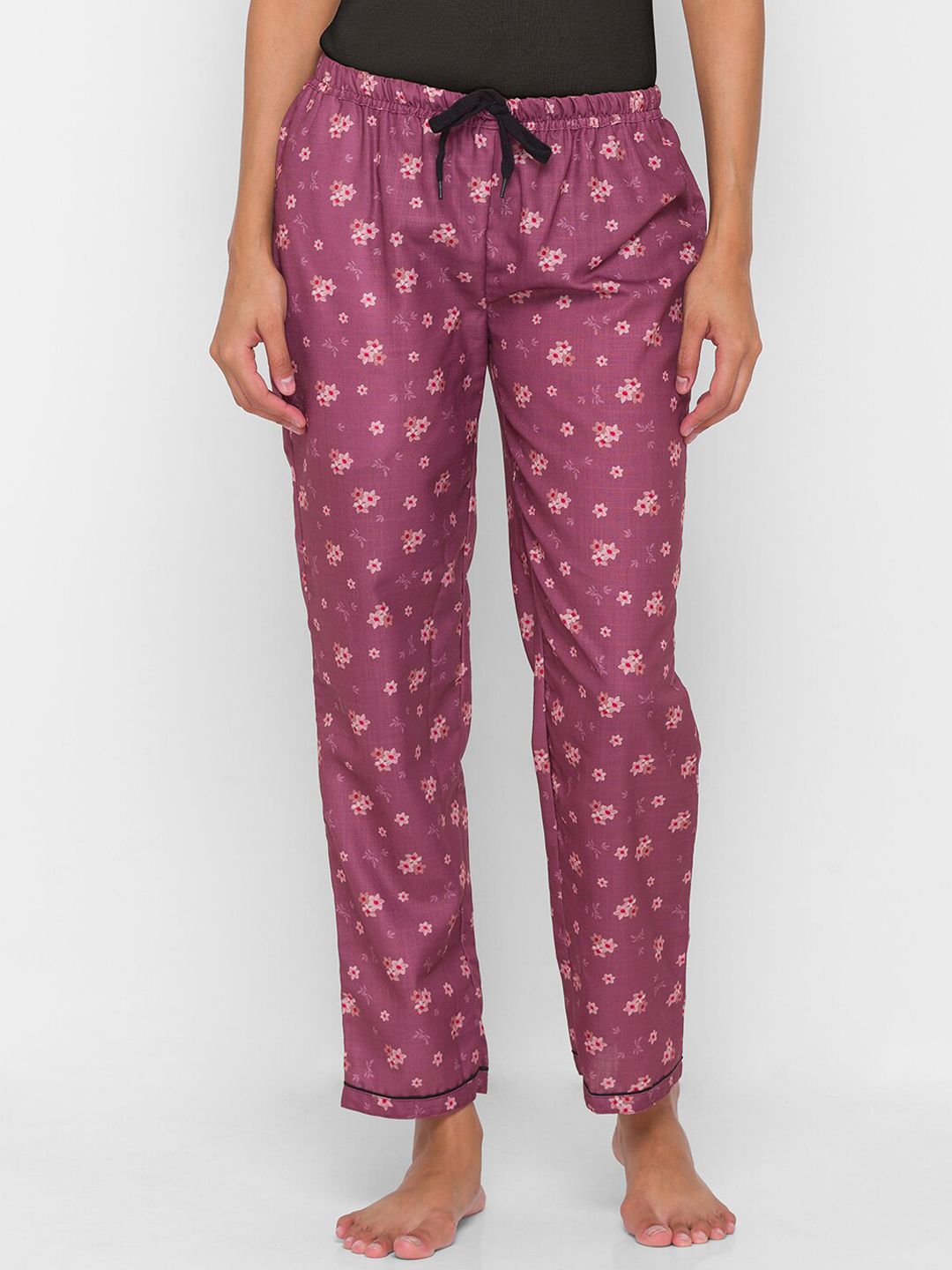 NOIRA Women Purple Floral Printed Lounge Pants Price in India