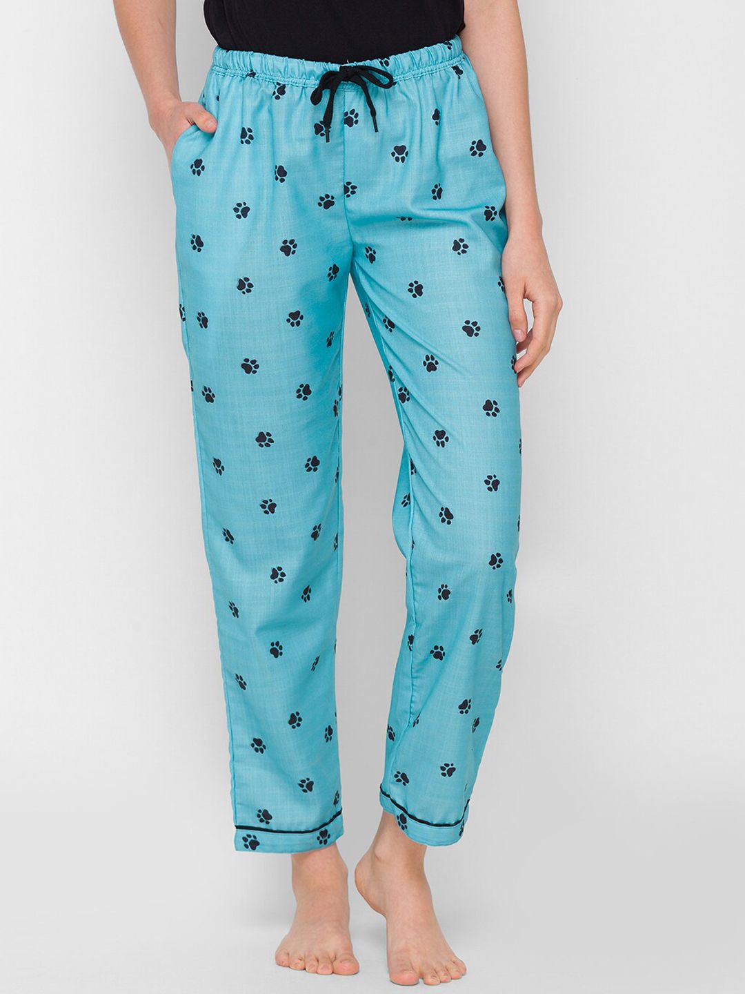 NOIRA Women Blue Dog's Paw Printed Cotton Lounge Pants Price in India