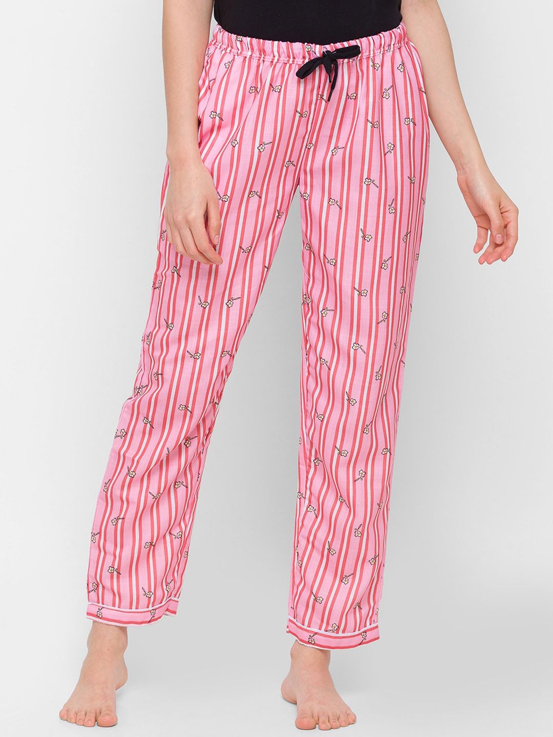 NOIRA Women Pink Striped Cotton Lounge Pant Price in India