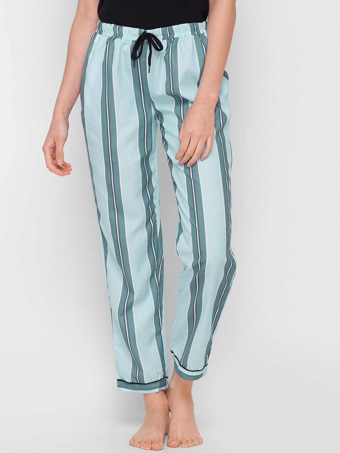 NOIRA Women Blue Striped Cotton Lounge Pants Price in India