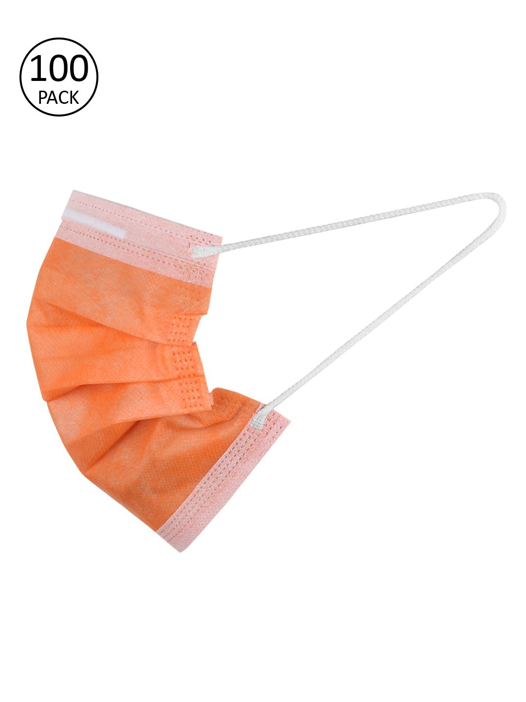 Swiss Design Pack of 100 Adults Orange 3ply Mask With Nose-Pin Price in India