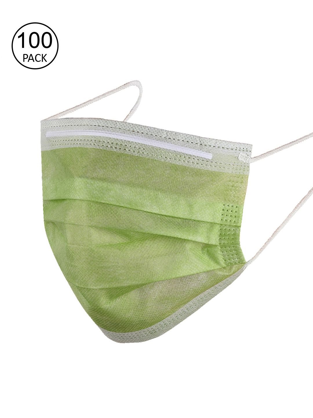Swiss Design Adult Pack of 100 Lime Green 3-Ply Elasticated Mask With Nose-Pin Price in India
