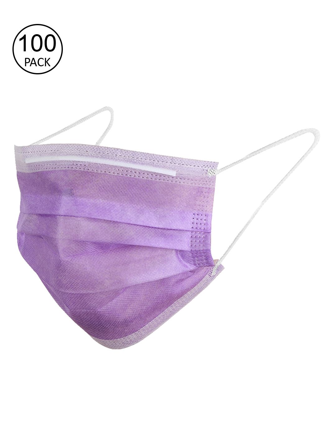 Swiss Design Pack of 100 Adults Purple 3ply Mask With Nose-Pin Price in India