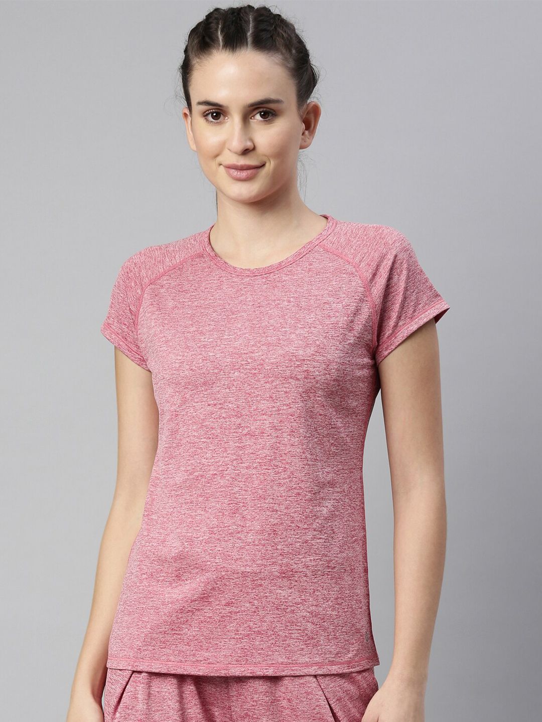 Enamor Women Pink Antimicrobial Slim Fit Yoga T-shirt Price in India