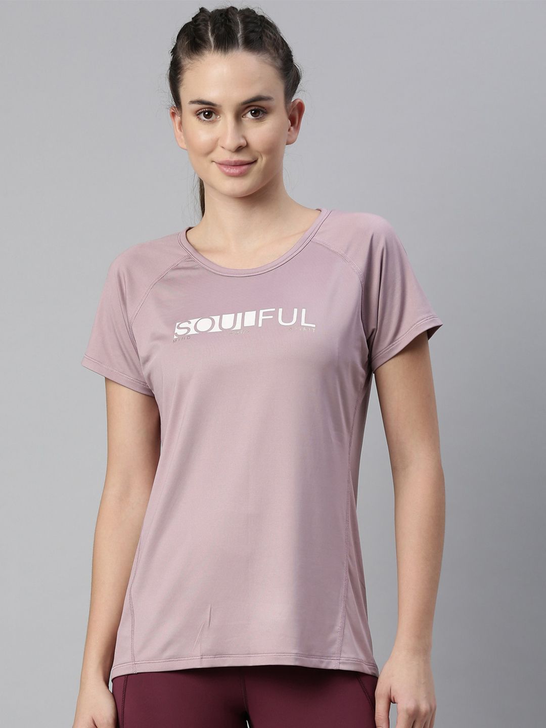 Enamor Women Purple Typography Antimicrobial Outdoor T-shirt Price in India