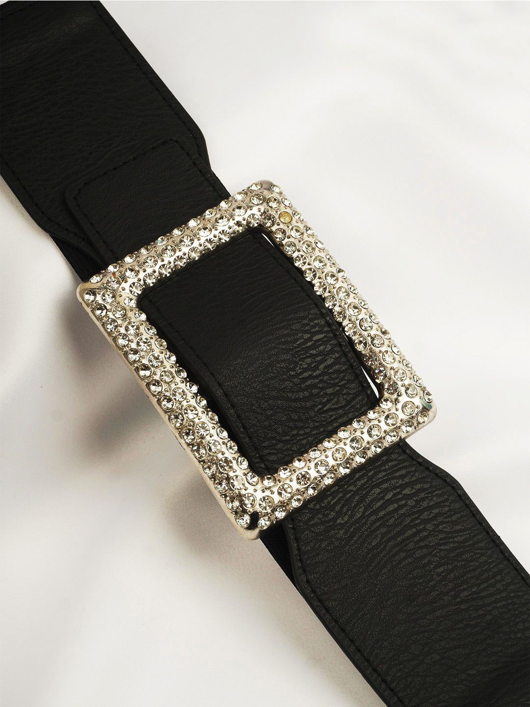 Ferosh Women Black Crystal Embellished Buckle Belt Price in India