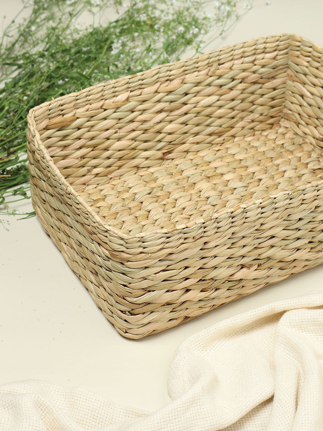 HABERE INDIA Beige Grass Storage Basket Price in India