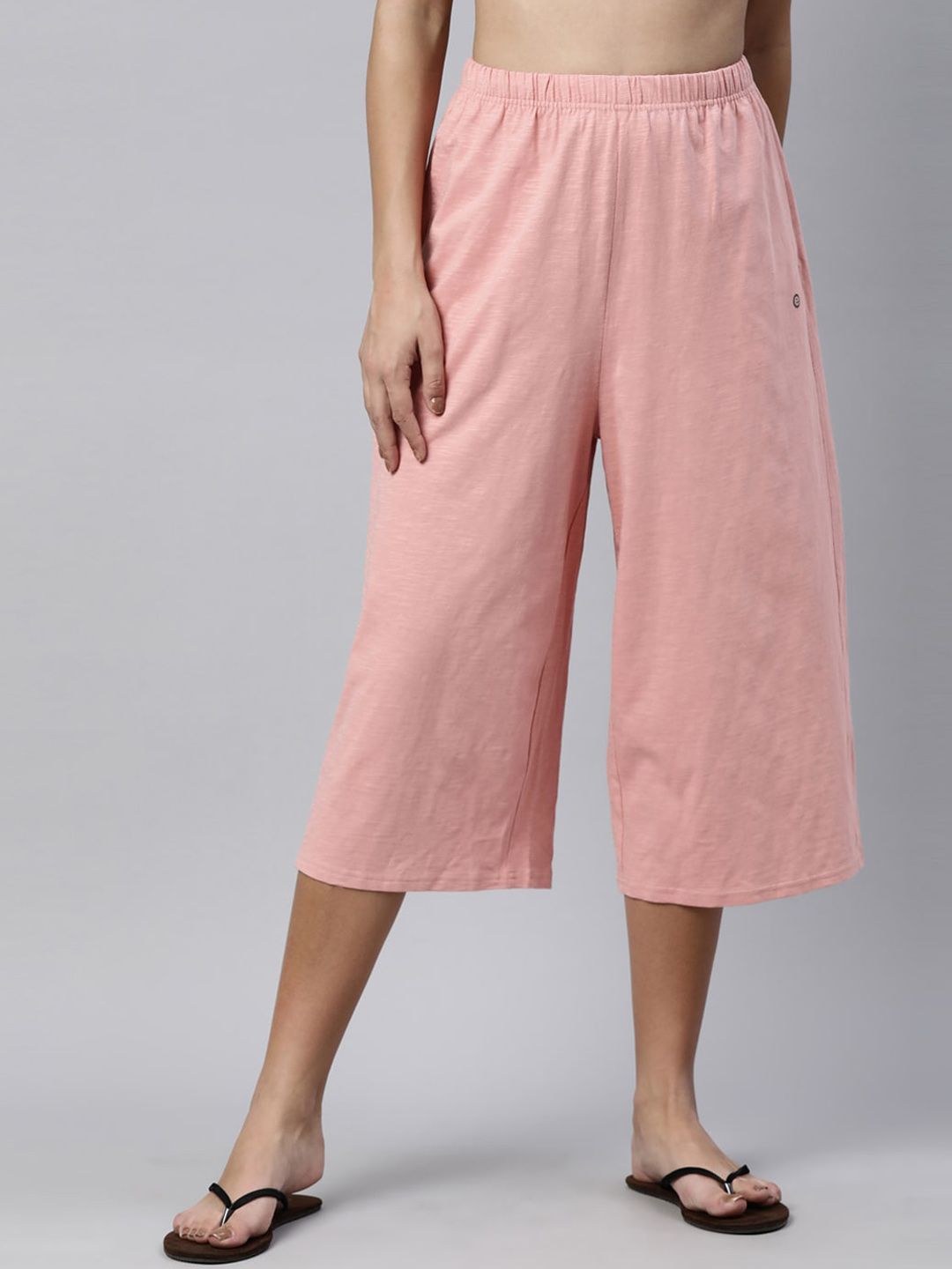Enamor Women Pink Solid Cotton Lounge Pants Price in India
