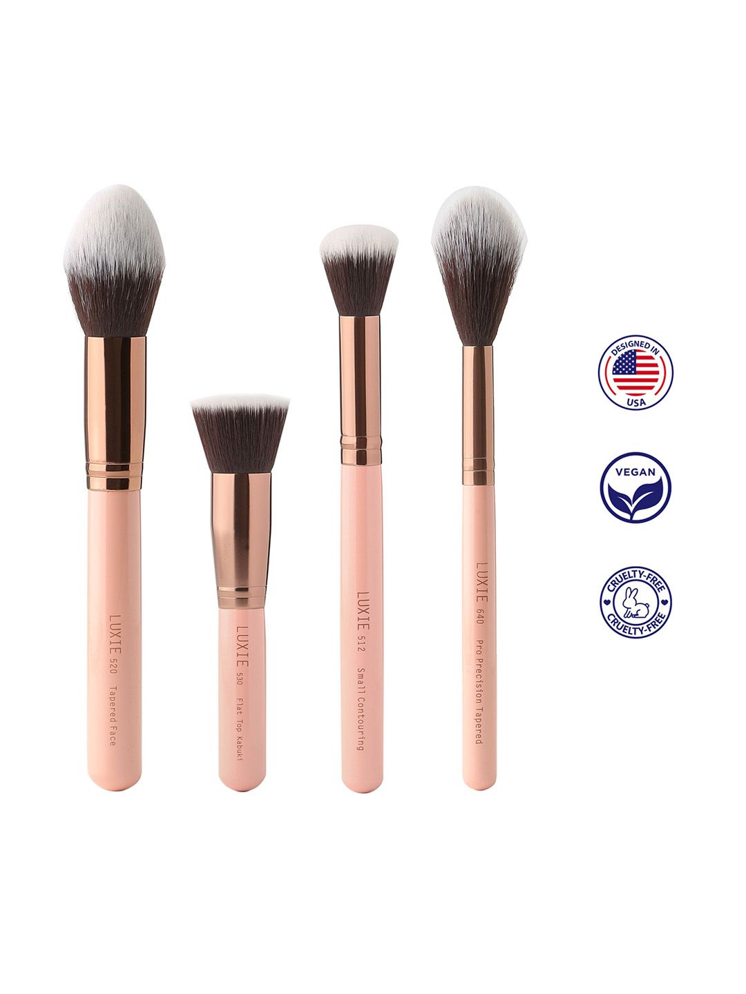 LUXIE Set of 4 Rose Gold Powder Contour Makeup Brushes Price in India