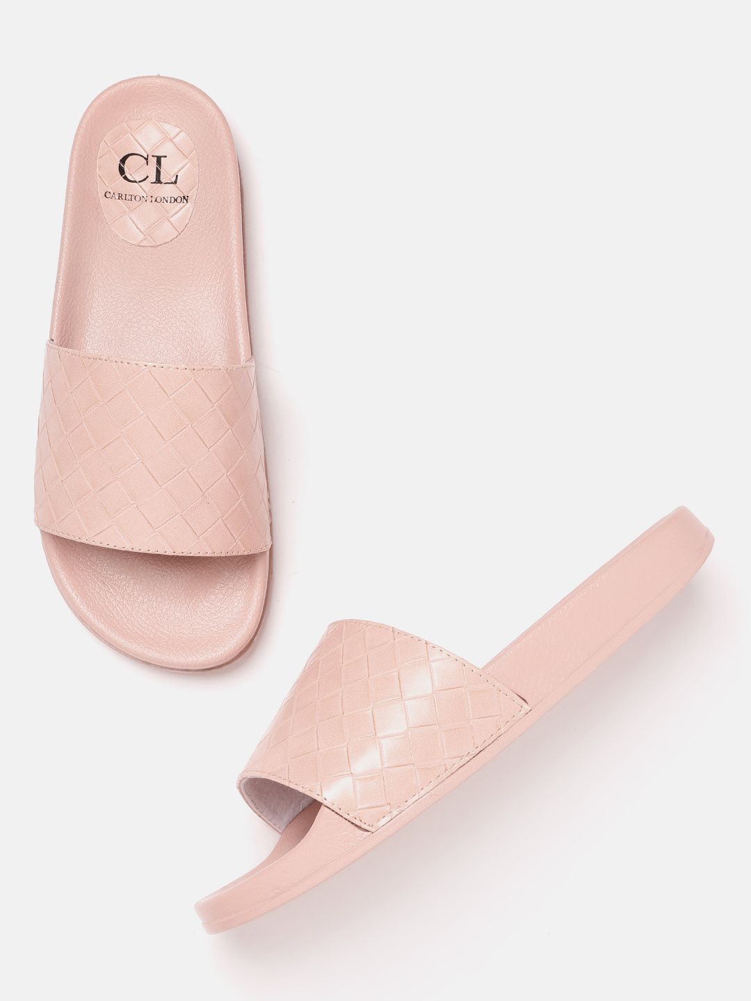 Carlton London Women Pink Basketweave Textured Open Toe Flats Price in India