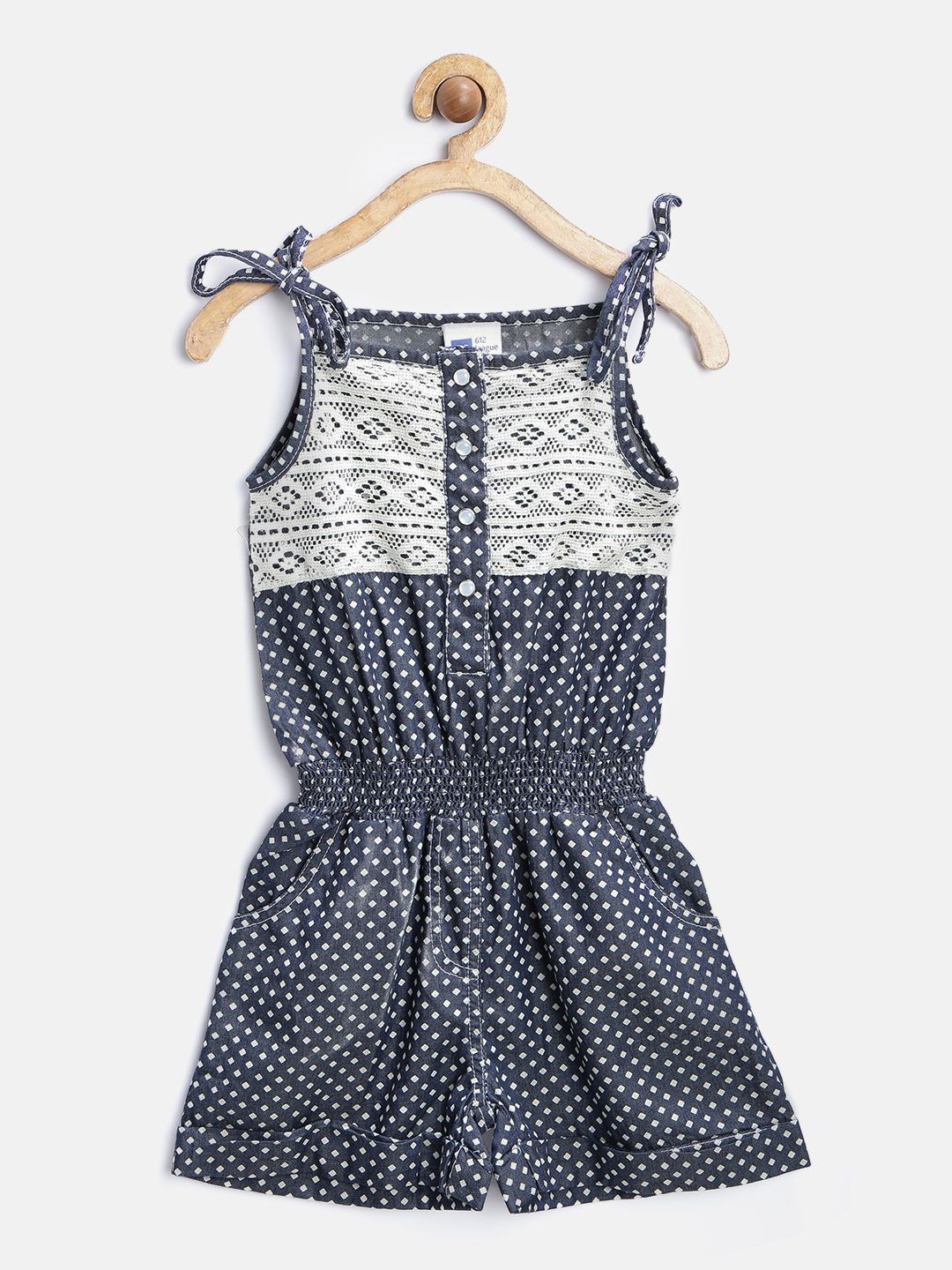 612 league Girls Navy & Off-White Printed Playsuit