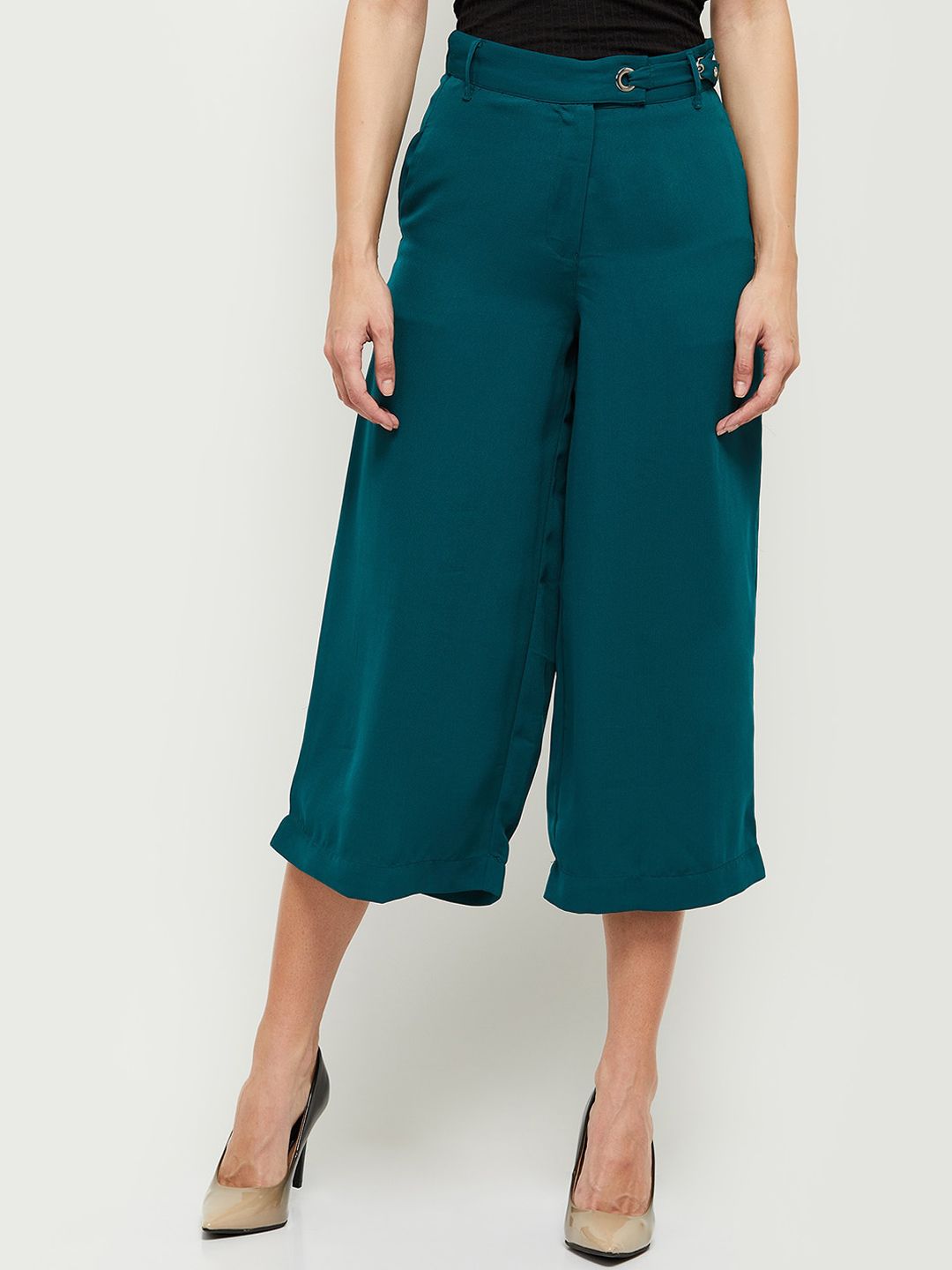 max Women Teal Solid Culottes Trousers Price in India