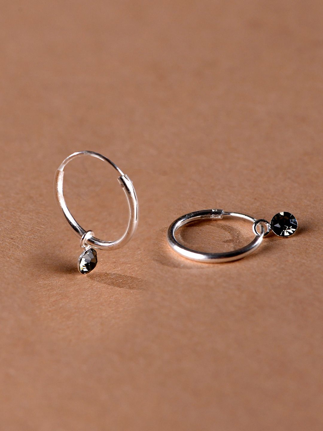 Accessorize Women 925 Pure Sterling Silver Swarovski Black Crystal Hoop Earring Price in India