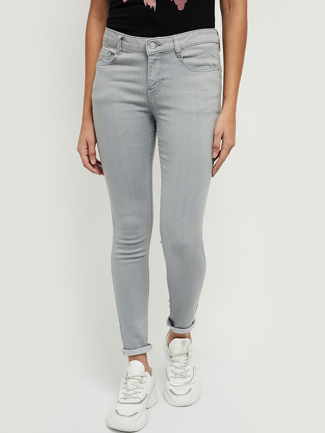 max Grey Stretchable Skinny Fit Jeans Price in India