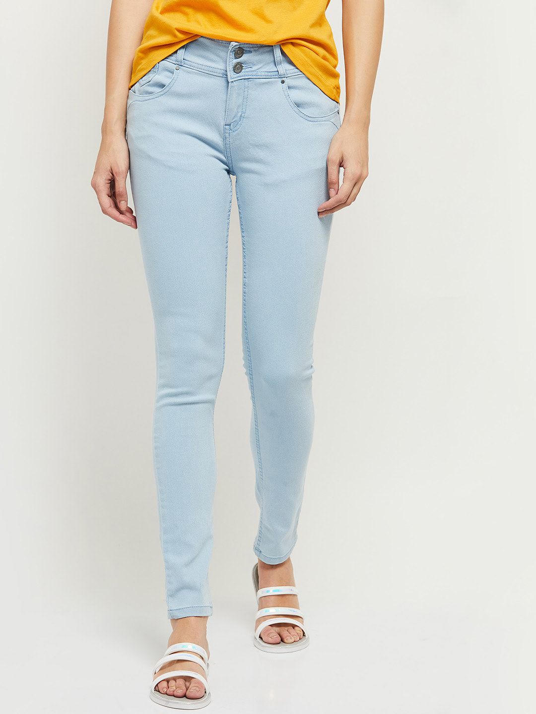 max Women Blue Solid Stretchable Jeans Price in India