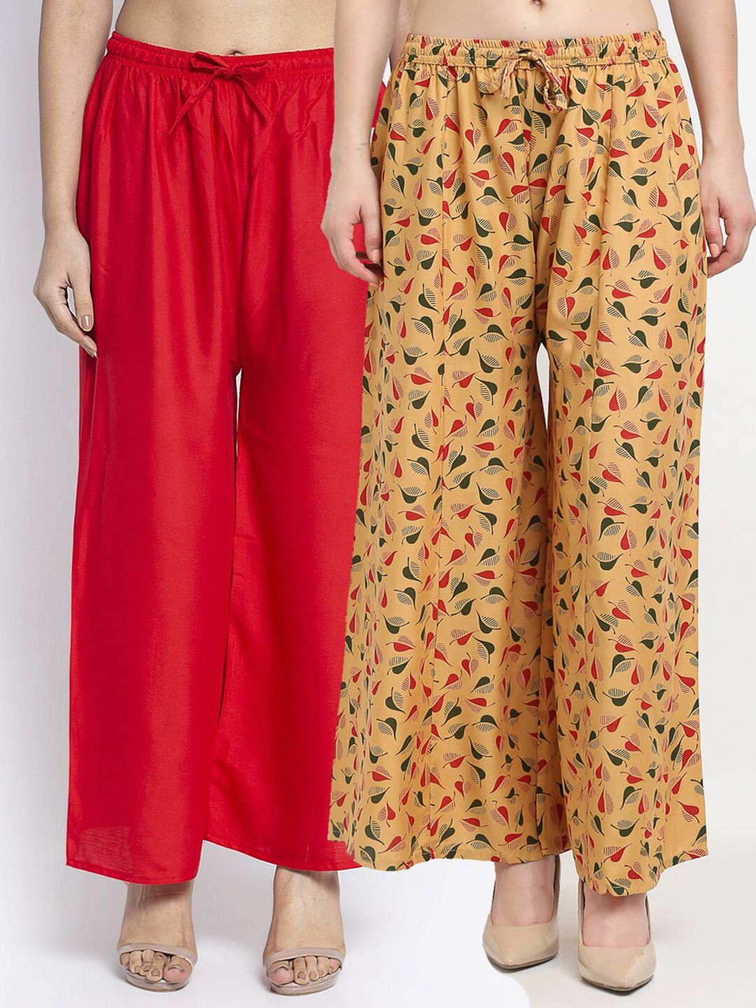 Jinfo Women Red & Beige Flared Palazzos Price in India