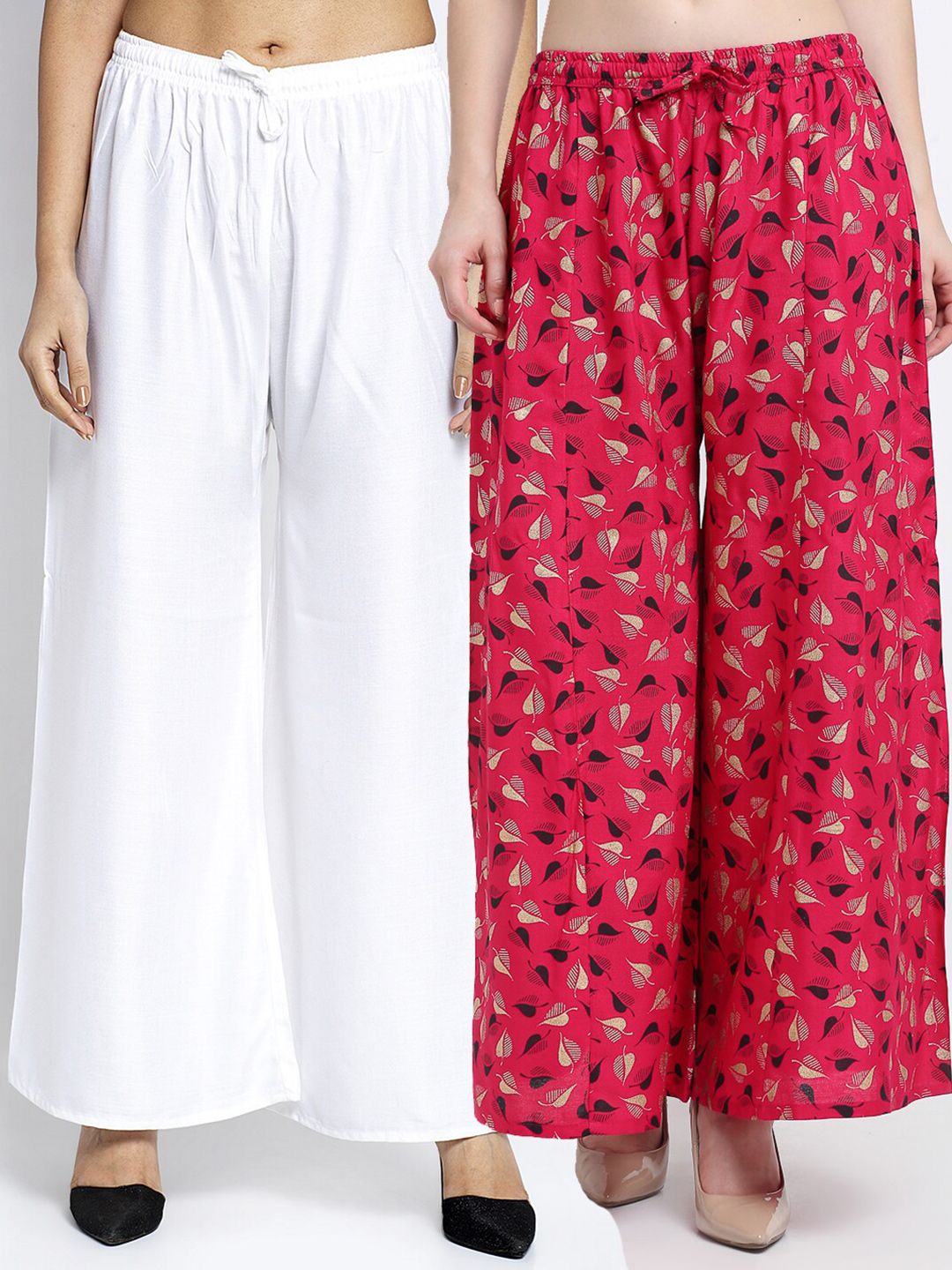 Jinfo Women White & Pink Flared Palazzos Price in India