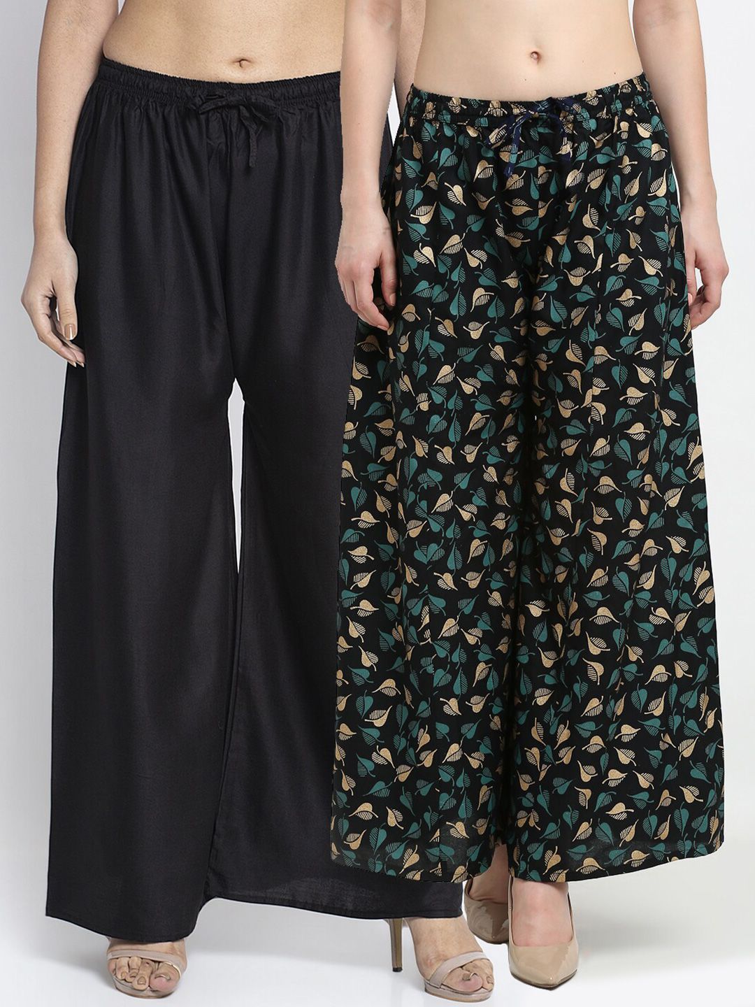 Jinfo Women Black & Green Flared Palazzos Price in India