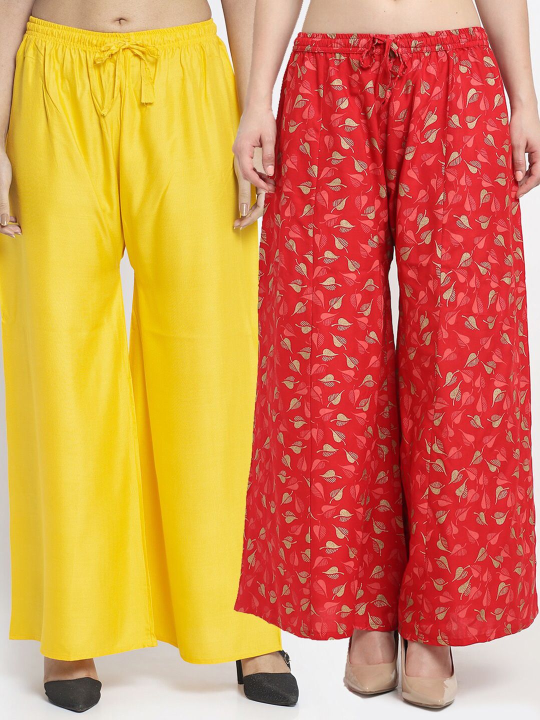 Jinfo Women Yellow & Red Flared Palazzos Price in India