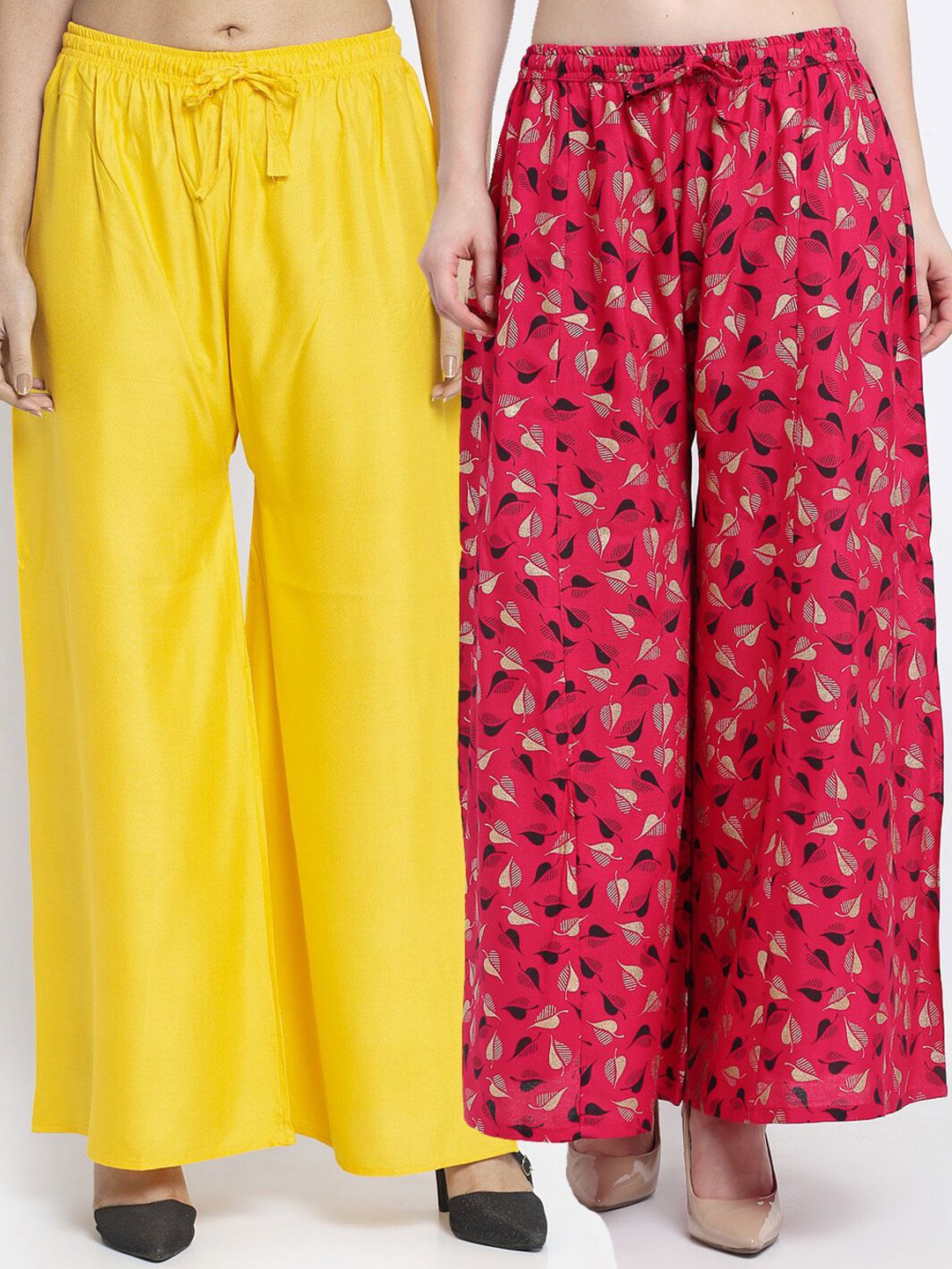 Jinfo Women Yellow & Pink Flared Palazzos Price in India