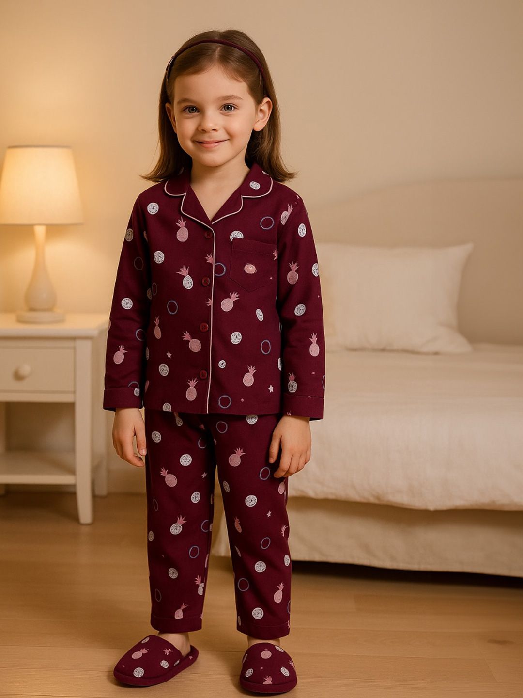 Wish Karo Boys Maroon Printed Cotton Night suits