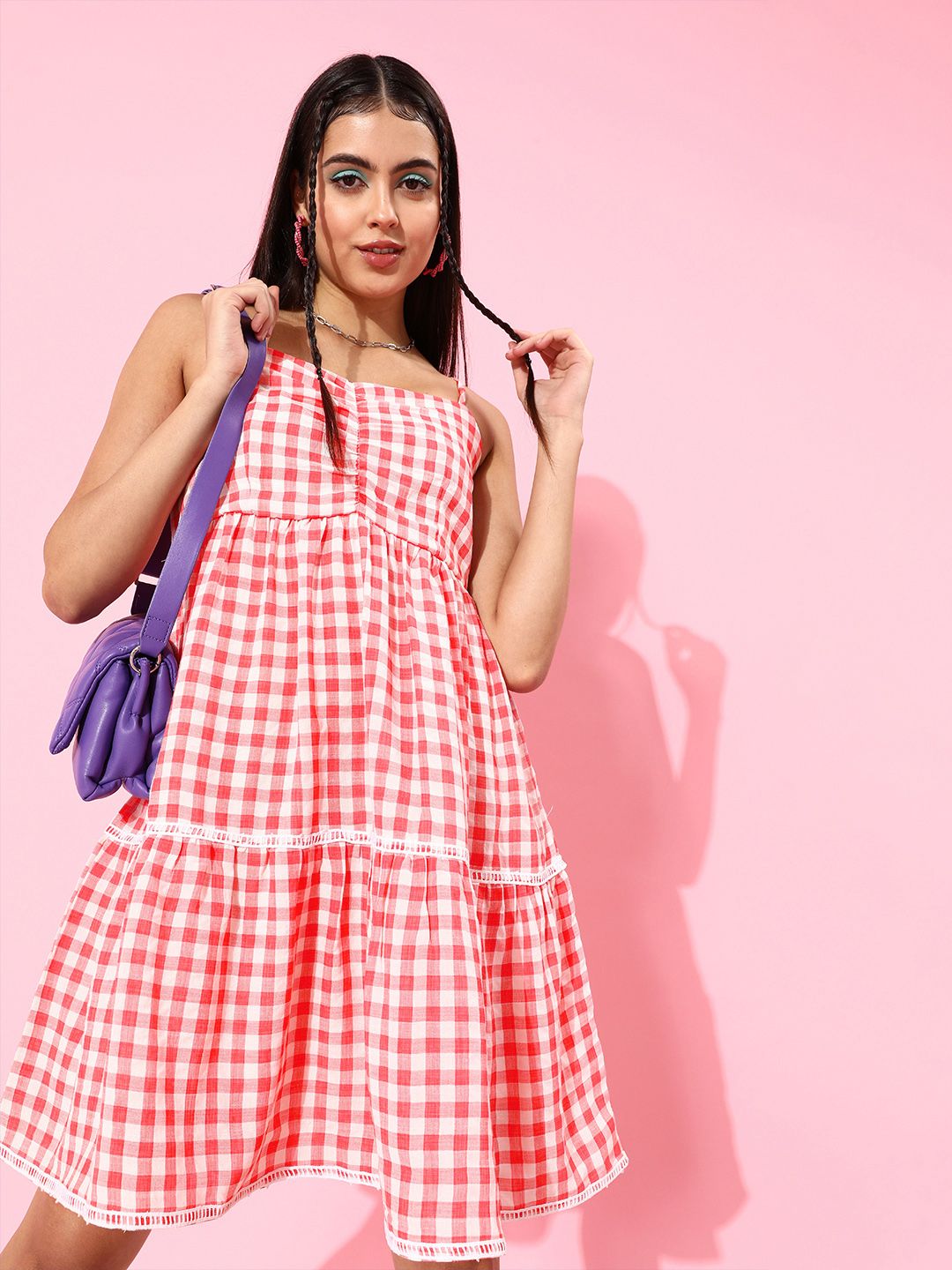 Buy Zink London Women Gorgeous Red Checked Summer Gingham Dress