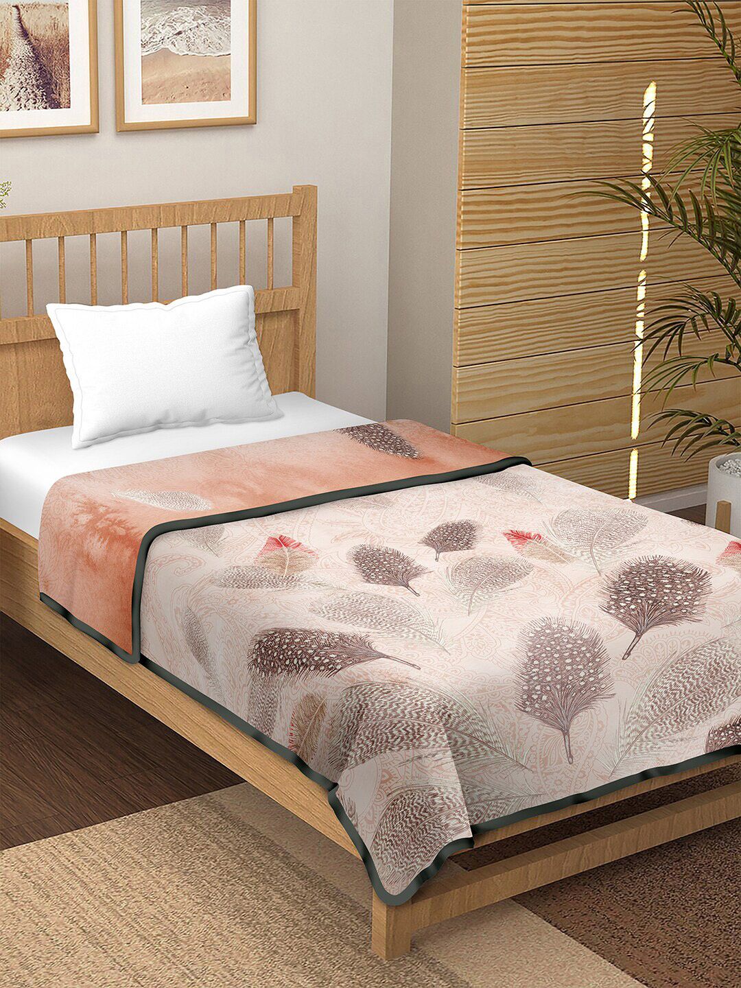 BELLA CASA Pink & Brown Floral 180 GSM AC Room Single Bed Cotton Dohar Price in India