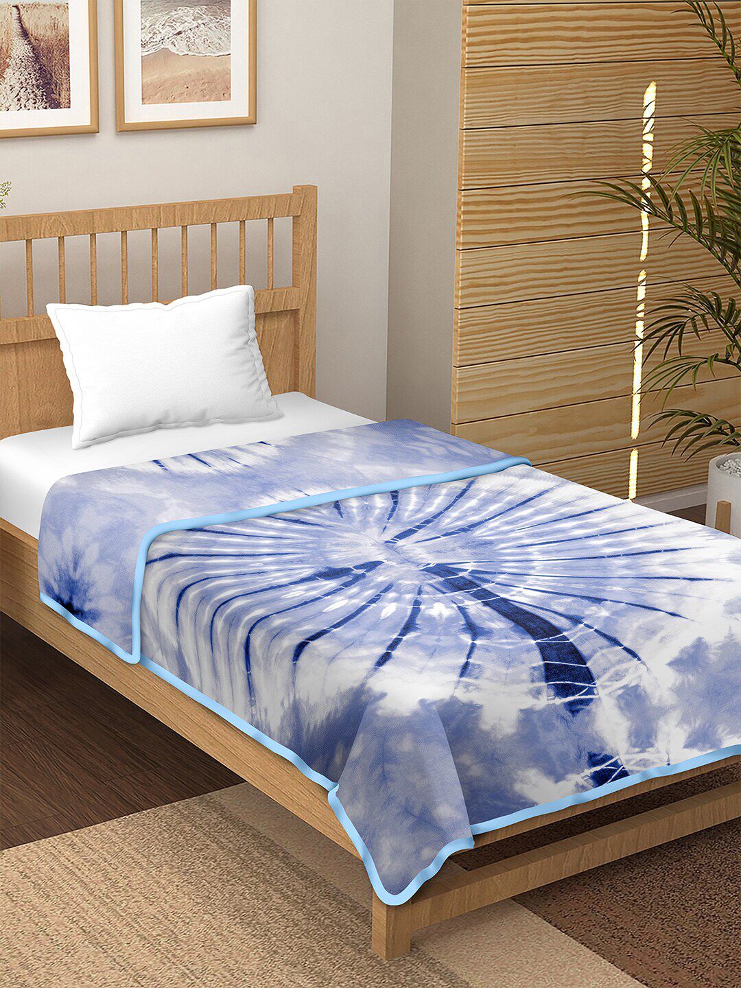 BELLA CASA Blue Printed AC Room 180 GSM Cotton Reversible Single Bed Dohar Price in India